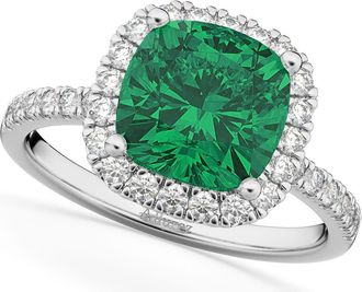 Allurez Cushion Cut Halo Lab Emerald & Lab Diamond Engagement Ring 14k in 3.11Ct/white Gold at Nordstrom, Size 9.5