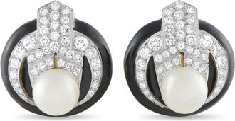Luxury Bazaar 14K Yellow Gold 2.0 ct Diamond and Enamel Pearl Clip-On Earrings MF34-011626