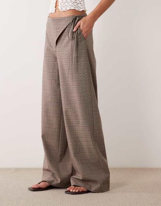 Asos Pantaloni sartoriali a portafoglio con laccetti sul davanti-Grigio