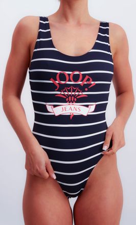 Joop Badeanzug JOOP JEANS JEANS Easy Summer, Damen, Gr. 34, N-Gr, blau (navy aop), Microfaser, Obermaterial: 83% Polyamid, 17% Elasthan, quergestreift, Bad