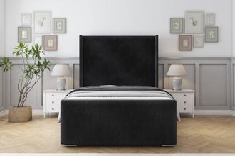 Sloomy Devonshire Naples Bed Frame With 50 Upholstered Wingback Headboard in Black | Size: Small Double
