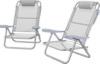 OUTSUNNY Set 2 Sedie Da Campeggio Pieghevoli E Reclinabili Su 6 Livelli Grigio