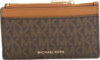 Michael Kors Jet Set Small Signature Logo Card Case - Dames - Portefeuilles - Bruin - ONE Size - Katoen - Accessoires