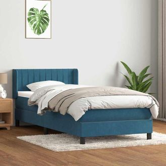 vidaXL Cama Box Spring Con Colch&oacute;n Terciopelo Azul Oscuro 80x210 Cm Vidaxl