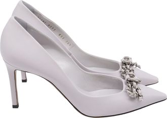 Casadei Bow Chain Detailed Pumps in Grey Leather