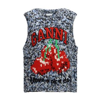 Ganni Multicolor Wool Oves Aries Sleeveles Womens Sweater