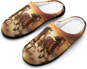 Generic Wild Horses Running on The Beach Funny Mens Cotton Slippers Soft Non-Slip Rubber Sole House Slipper Indoor Outdoor
