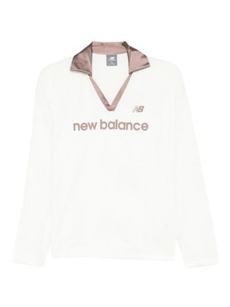 New Balance Top met satijnen kraag en logoprint - Wit