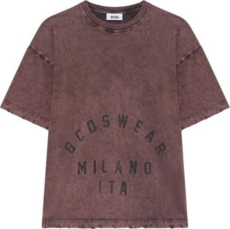 GCDS T-shirt met grafische print en verweerd effect - Heren - T-shirts - Rood - S - Katoen - Tops