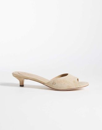 Ralph Lauren Sandali stile sabot in pelle di serpente color cuoio con tacco-Marrone