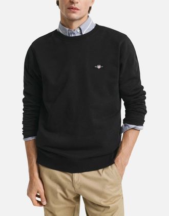 GANT Mens Gant Shield Mens Crew Neck Sweatshirt Pullover French Terry Graphic Embroidered - Black - Size: 40