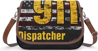 Generic 911 Dispatcher Thin Gold Line Flag Small Womens Crossbody Bags Shoulder Handbag with Adjustable Strap for Travel