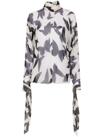 Saint Laurent Blouse met vlinderprint - Beige