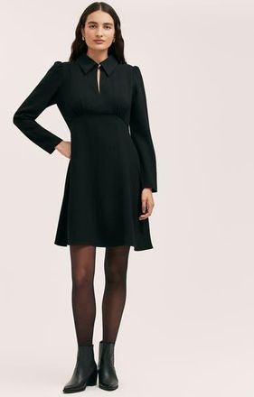 Finery Sabine Long Sleeve Collared Short Dress in Black at Nordstrom, Size 18