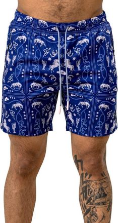 Maceoo Swim Marthyr Print Swim Trunks in Blue at Nordstrom, Size 4