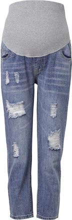 Generic Legging Prop Pants Belly Pregnant Woman Maternity Trousers Ripped Jeans Maternity Pants Fall Dress Pants Women (Blue, XXXL)