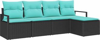 vidaXL Juego De Sof&aacute; 5 Uds. Negro Rat&aacute;n Sint&eacute;tico Vidaxl