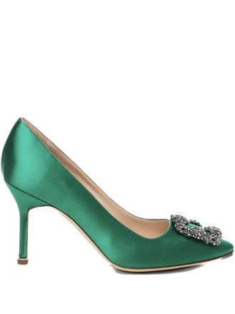 Manolo Blahnik 90mm Hangisi satin pumps - Green