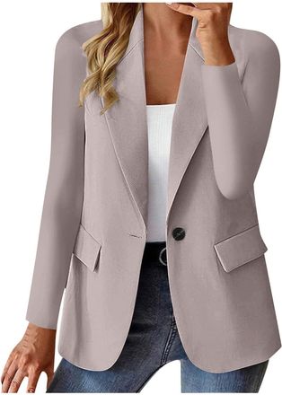 Generic Pink Jacket for Women Womens Blazer Suit Business Casual Work Office Suit Jackets Lightweight One Button 3/4 Ruched Sleeve Open Front Blazers Spring S