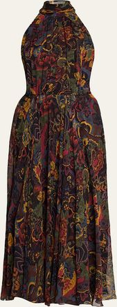 Ralph Lauren Collection Kylee Floral Crinkle Chiffon Midi Halter Dress