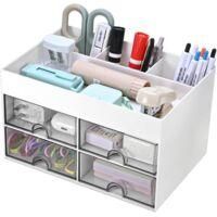 OEM Houhence - Organizador De Escritorio De Abs Con 3 Compartimentos Y 4 Cajones Transparentes - Almacenamiento Optimizado Para Bol&iacute;grafos Y Accesorios - 