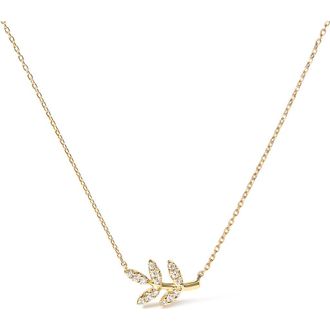 House of Brilliance 10K Yellow Gold 1/10 Cttw Diamond Leaf and Branch Pendant Necklace at Nordstrom