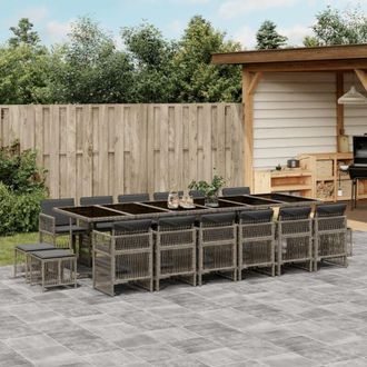 vidaXL Set Comedor De Jard&iacute;n 17 Pzas Y Cojines Rat&aacute;n Sint&eacute;tico Gris Vidaxl