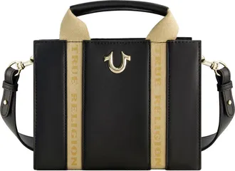 True Religion Licensed Faux Leather Mini Tote Bag with Branded Straps in Black at Nordstrom