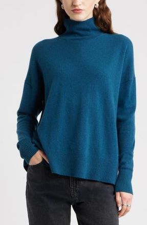 Nordstrom Oversize Cashmere Turtleneck Sweater in Teal Abyss at Nordstrom Rack, Size Medium