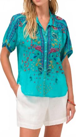Johnny Was Audrey Short Sleeve Shirt In Ceramic Blue