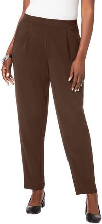 Jessica London Stretch Knit Crepe Straight Leg Pants in Chocolate at Nordstrom, Size 20