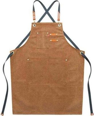OEM Delantales De Trabajo De Lona Para Hombre Con Bolsillos, Correa Ajustable Y Bolsillos Grandes, Delantal De Cocina Marr&oacute;n