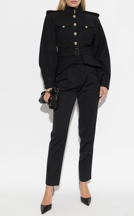 Balmain Wool Jacket With Belt, Womens, Black