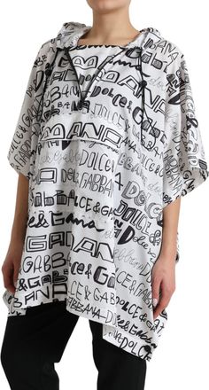 Dolce & Gabbana Womens White Logo Print Hooded Blouson T-Shirt Top Black And Polyester