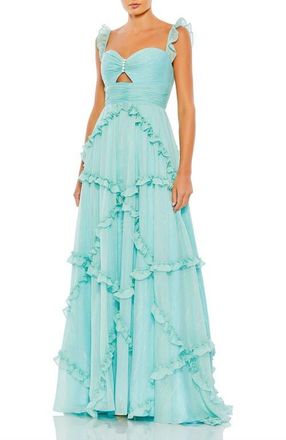 Mac Duggal Ruffle Tiered Sleeveless Flowy A Line Gown in Mint at Nordstrom, Size 14