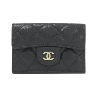 Chanel Pre-owned Portemonnee (tri-fold) - Dames - Pre-owned - Zwart - Maat: ONE Size Leer