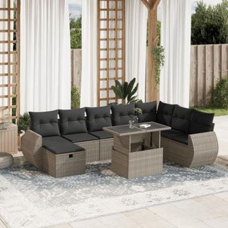 vidaXL Set Muebles Jard&iacute;n 9 Pzas Y Cojines Rat&aacute;n Sint&eacute;tico Gris Claro Vidaxl