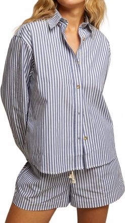 perfectwhitetee James Poplin Cotton Button Down Shirt In Blue Stripe