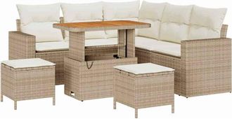 vidaXL Garden Sofa Set Height-Adjustable 8 pcs Beige Poly Rattan vidaXL