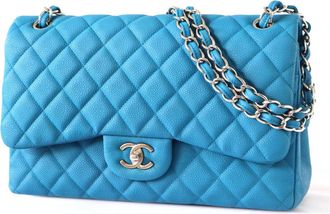 Chanel Bright Blue Double Flap Bag With Silver Hardware Size M