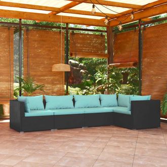 vidaXL Set De Muebles De Jard&iacute;n 5 Pzas Y Cojines Rat&aacute;n Sint&eacute;tico Negro Vidaxl