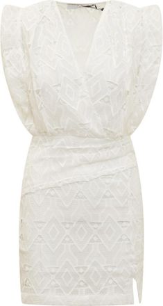 Iro White Embroidered V Neck Mini Dress