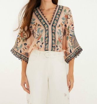 Farm Rio Floral Delhi Tapestry Bodysuit In Light Pink