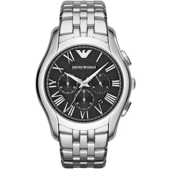Emporio Armani AR1786 Heren Chronograaf Horloge, Zwarte Wijzerplaat, Zilver RVS
