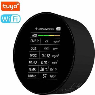 OEM Detector De Calidad Del Aire Multifuncional Tuya Wifi 7 En 1, Pm2.5, Tvoc, Co2, Hcho, Temperatura, Humedad Y Aqi Para Casa, Oficina Y Coche (negro)