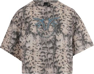 Pinko Cropped katoenen T-shirt met logo - Dames - T-shirts - Bruin - M - Katoen - Tops