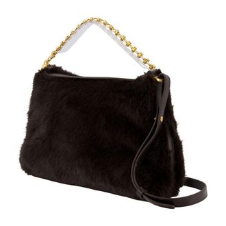 Vanessa Bruno Womens Faux Fur Shoulder Bag Black Synthetic