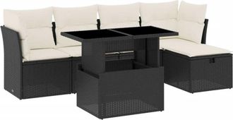 vidaXL Vidaxl - Set De Sof&aacute;s De Jard&iacute;n 6 Piezas Y Cojines Rat&aacute;n Sint&eacute;tico Negro