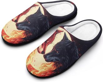 Generic Wolf Womens Slippers Warm House Slippers Indoor House Shoes with Anti-Skid Rubber Sole