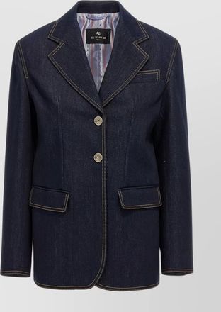 Etro denim blazer with contrast stitching and front pockets